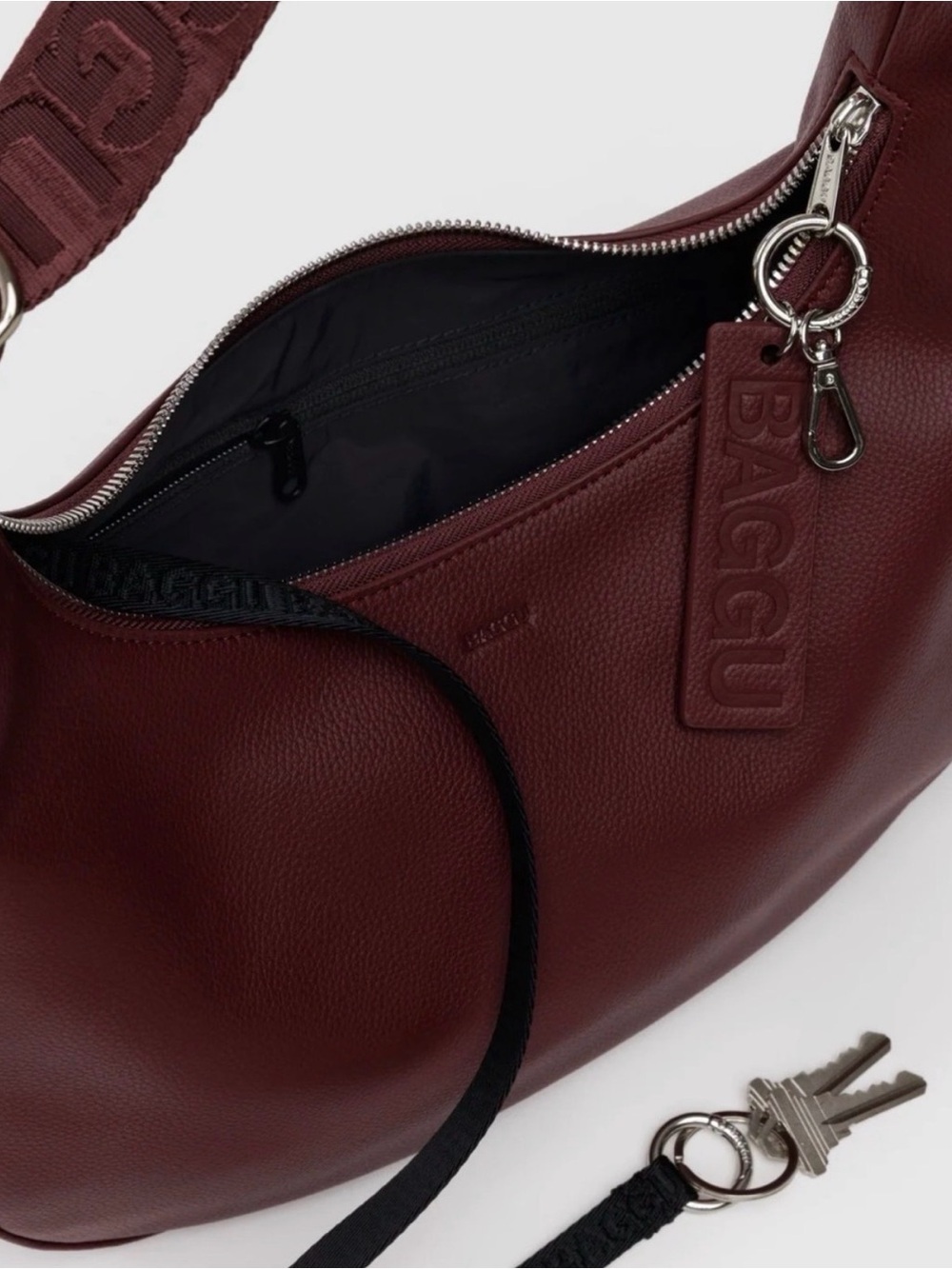 MEDIUM RECYCLED LEATHER CRESCENT BAG - MAHOGANY